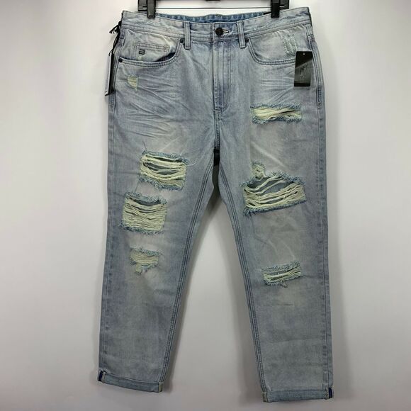 Buffalo David Bitton Mens Gunner Destructed Slouch Tapered Jeans Blue 33 - Picture 1 of 5
